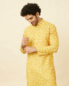 alt message - Manyavar Men Sunrise Orange Circular Printed Kurta image number 0